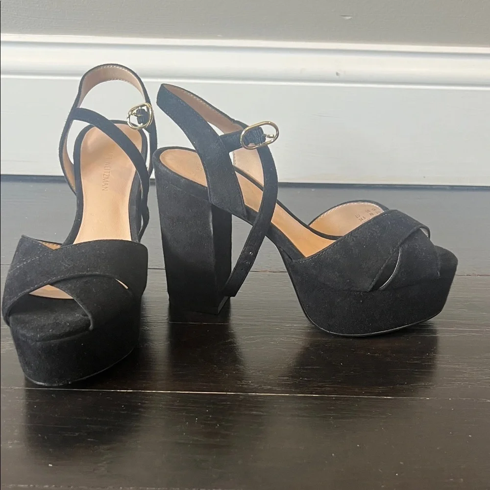 Stuart Weitzman Ivona Black Suede Platform Heels Size 4